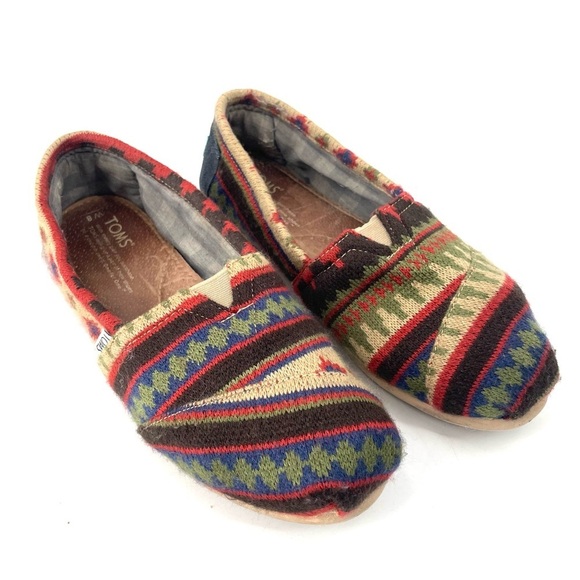 Toms Aztec Tribal Western Wool Slip On Loafer Flats - Picture 2 of 5